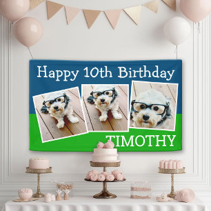 Happy Virtual Birthday 3 Photos - blue green Banner