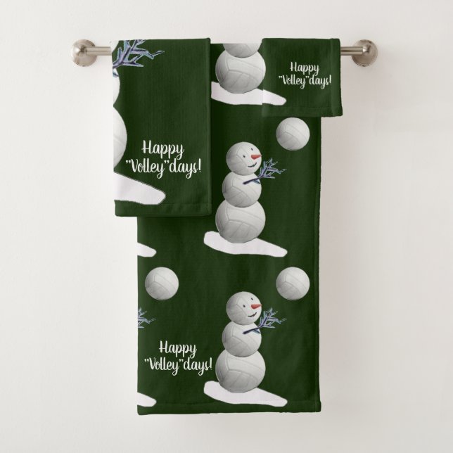 Happy Volleydays Volleyball Lovers Christmas Bath Towel Set (Insitu)