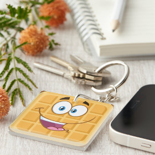 Happy Waffle Kawaii Smiling Breakfast Food Key Ring