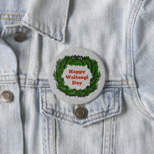 Happy Waitangi Day Fern New Zealand Badge