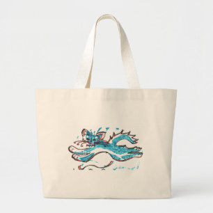 Happy Water Cat Leaping Large Tote Bag