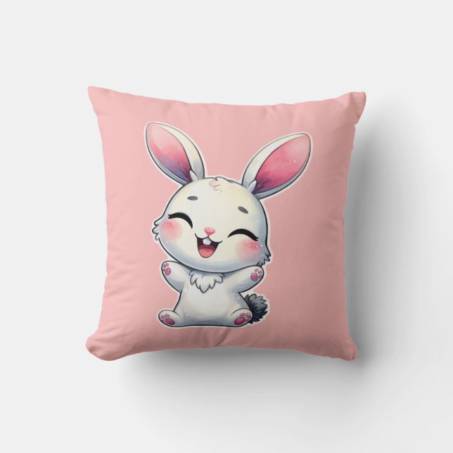 Happy Watercolor Bunny Cushion (Front)