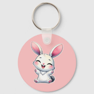 Happy Watercolor Bunny Key Ring