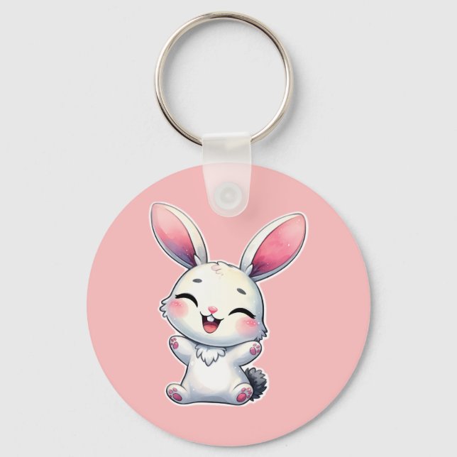 Happy Watercolor Bunny Key Ring (Front)