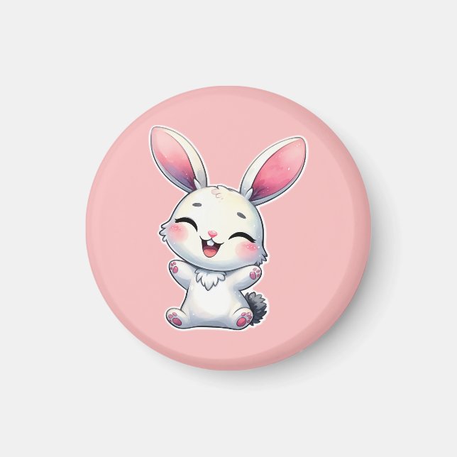 Happy Watercolor Bunny Magnet (Front)