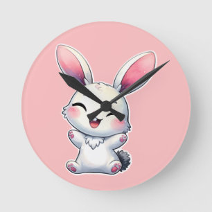 Happy Watercolor Bunny Round Clock