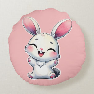 Happy Watercolor Bunny Round Cushion