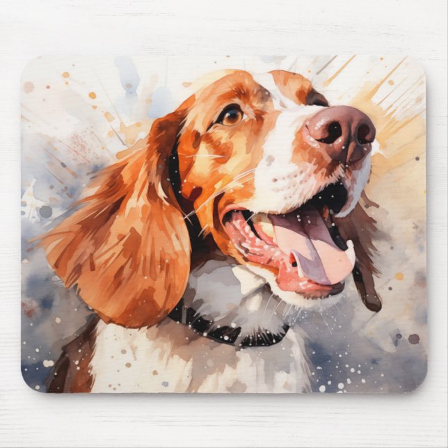 Happy Watercolor Dog Art Print Mouse Mat (Front)