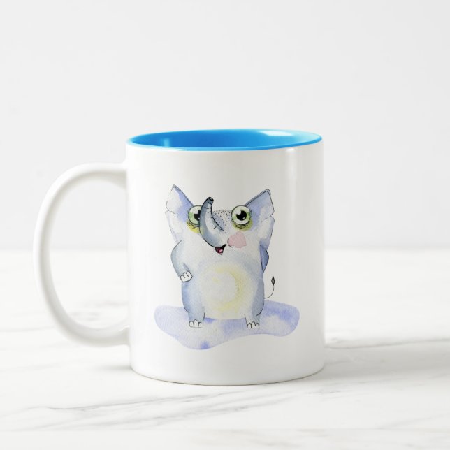 Happy Watercolor Elephant Collectable Two-Tone Coffee Mug (Left)