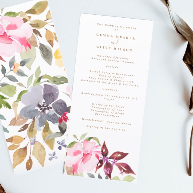 Happy Watercolor Florals Wedding Ceremony Programme (Creator Uploaded)
