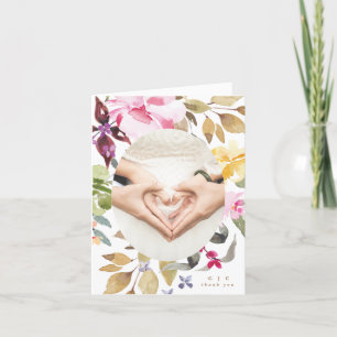 Happy Watercolor Florals Wedding Folded Thank You Card