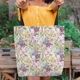 Happy Watercolor Florals Wedding Party Tote Bag