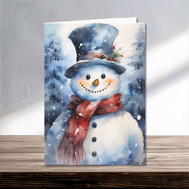 Happy Watercolor Snowman Family Christmas Winter Card (Creator Uploaded)