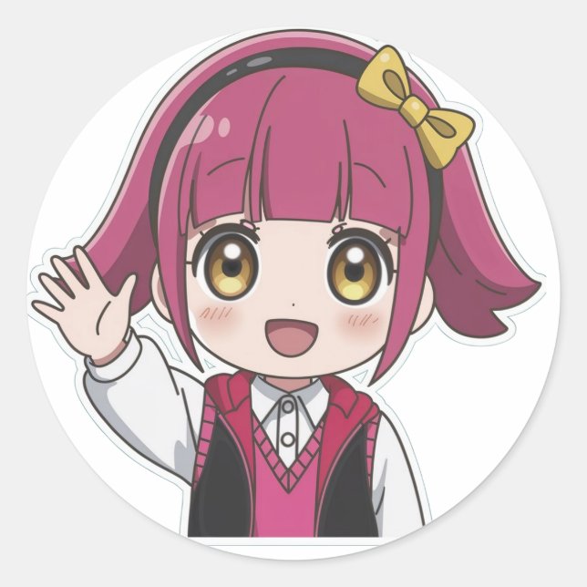 "Happy Wave Anime Sticker" Classic Round Sticker (Front)