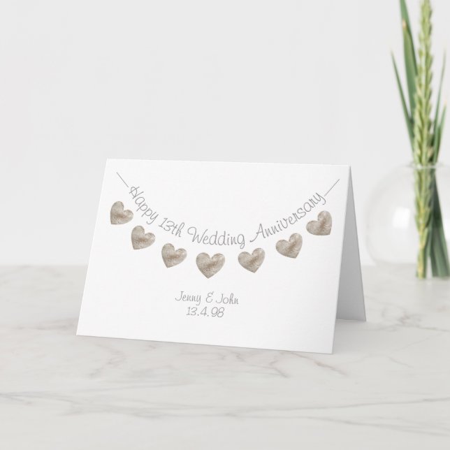 Happy Wedding 13th Anniversary lace heart bunting Card (Front)