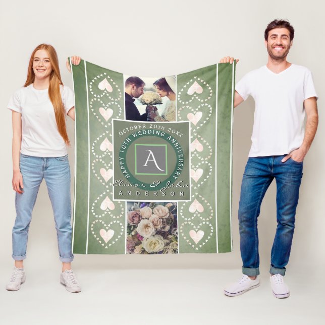 "Happy Wedding Anniversary"2 Custom Photos Fleece Blanket (In Situ)