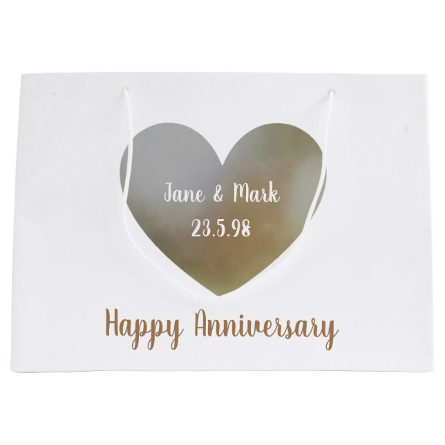 Happy Wedding Anniversary bag, heart shaped pearl Large Gift Bag (Front)
