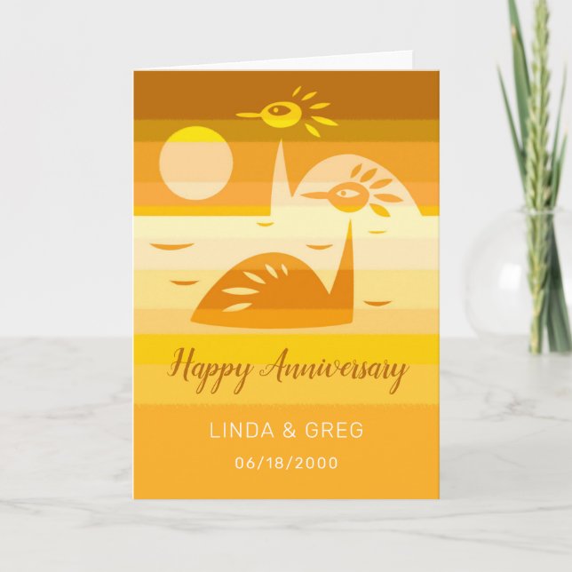 Happy Wedding Anniversary Birds Golden Sunset Card (Front)