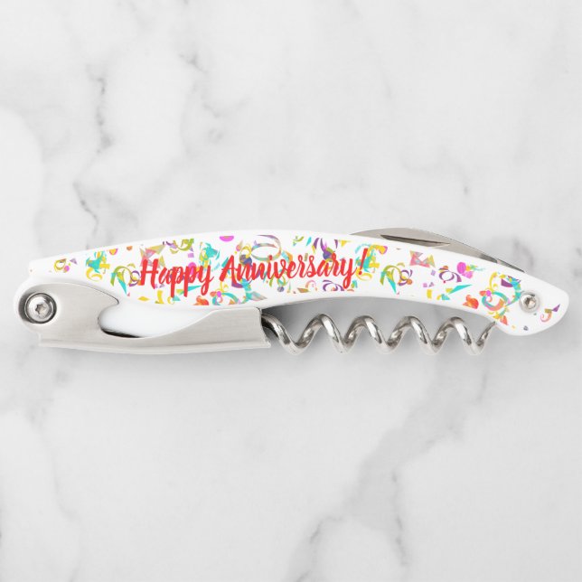Happy Wedding Anniversary Confetti Toss Corkscrew (Front)