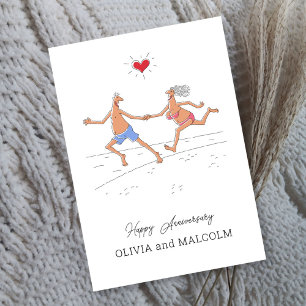 Happy Wedding Anniversary Couple Beach Heart Card