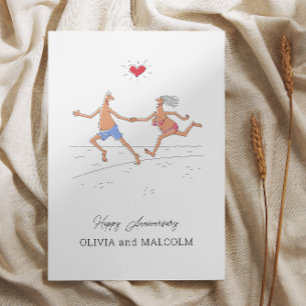 Happy Wedding Anniversary Couple Beach Heart Postcard