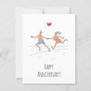 Happy Wedding Anniversary Couple Beach Heart Postcard