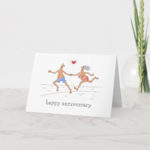 Happy Wedding Anniversary Couple Beach Red Heart Card