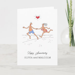 Happy Wedding Anniversary Couple Beach Sea Heart Card