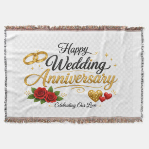 Happy Wedding Anniversary   Elegant Gold Rings & R Throw Blanket