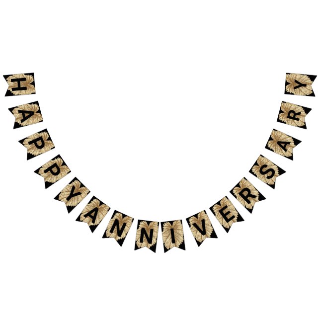 Happy Wedding Anniversary Faux Gold Leaf Black Bunting (All)