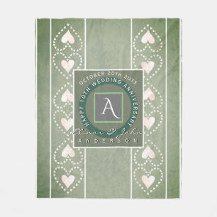 "Happy Wedding Anniversary"Grey Monogram w/Hearts Fleece Blanket