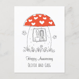 Happy Wedding Anniversary Heart Mushroom Postcard