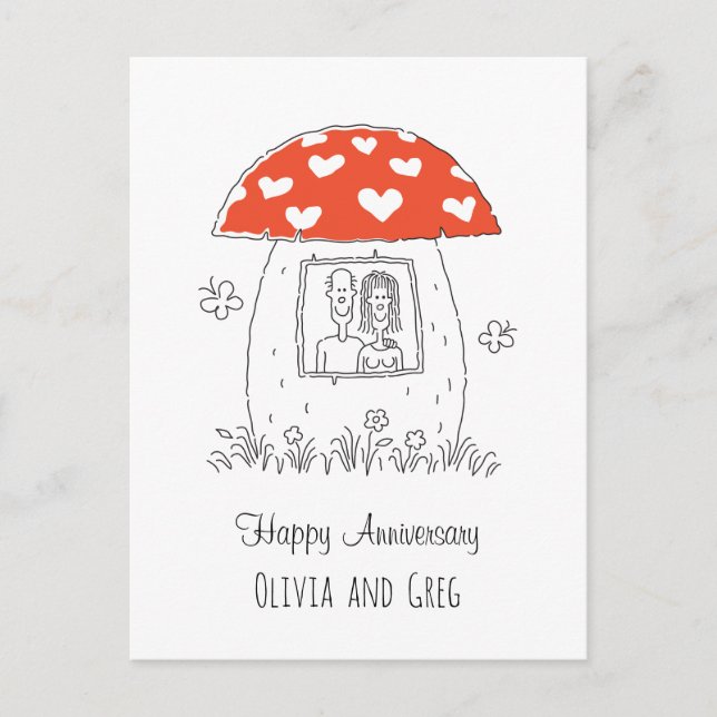 Happy Wedding Anniversary Heart Mushroom Postcard (Front)