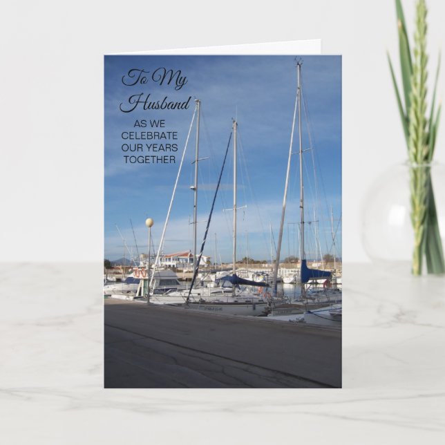 Happy Wedding Anniversary Husband Boats Card (Front)
