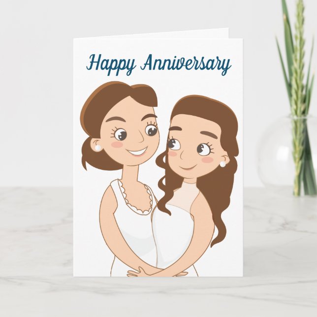 Happy Wedding Anniversary Lesbian Couple Card (Front)