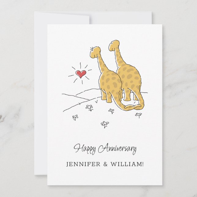 Happy Wedding Anniversary Married Dinosaurs Card (Front)