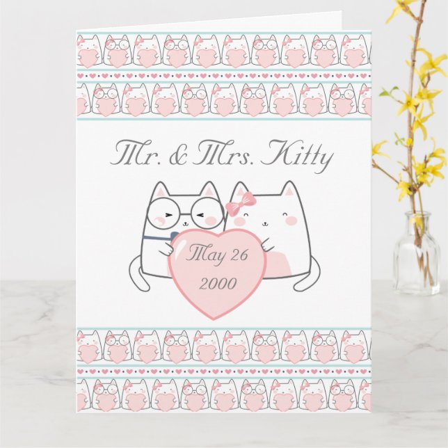 Happy Wedding Anniversary Mr. & Mrs. Kitty Card (Yellow Flower)