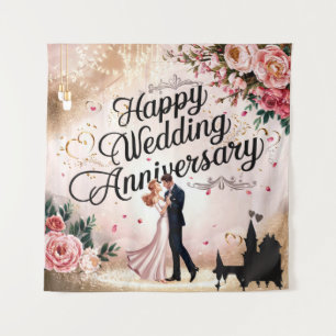 Happy Wedding Anniversary Mural Tapestry