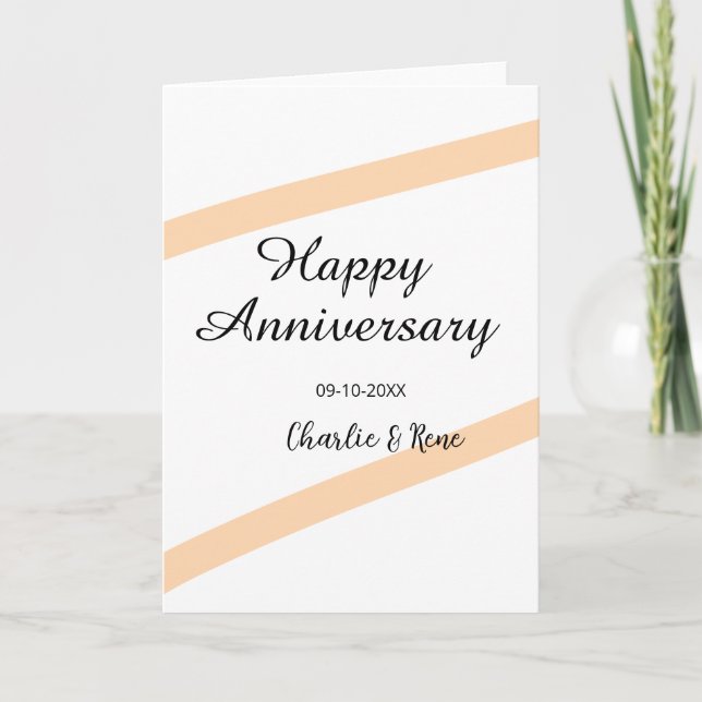 Happy wedding anniversary orange pastel lines name card (Front)