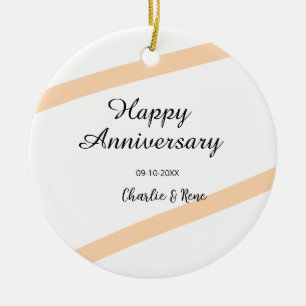 Happy wedding anniversary orange pastel lines name ceramic tree decoration