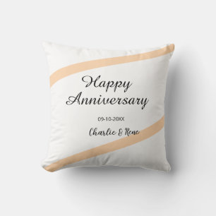 Happy wedding anniversary orange pastel lines name cushion