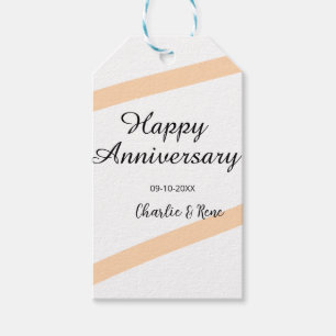 Happy wedding anniversary orange pastel lines name gift tags