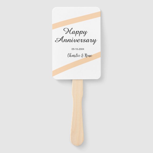 Happy wedding anniversary orange pastel lines name hand fan (Front)