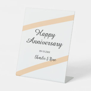 Happy wedding anniversary orange pastel lines name pedestal sign