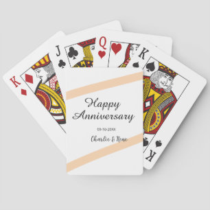 Happy wedding anniversary orange pastel lines name playing cards