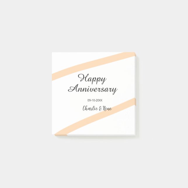 Happy wedding anniversary orange pastel lines name post-it notes (Front)