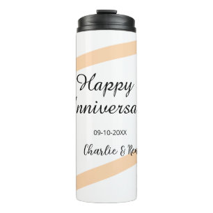 Happy wedding anniversary orange pastel lines name thermal tumbler