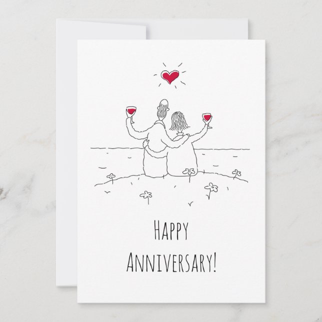 Happy Wedding Anniversary Red Heart Couple Card (Front)