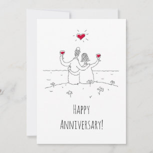 Happy Wedding Anniversary Red Heart Couple Card