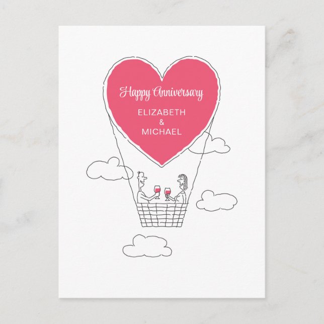 Happy Wedding Anniversary Red Heart Married Couple Postcard (Front)